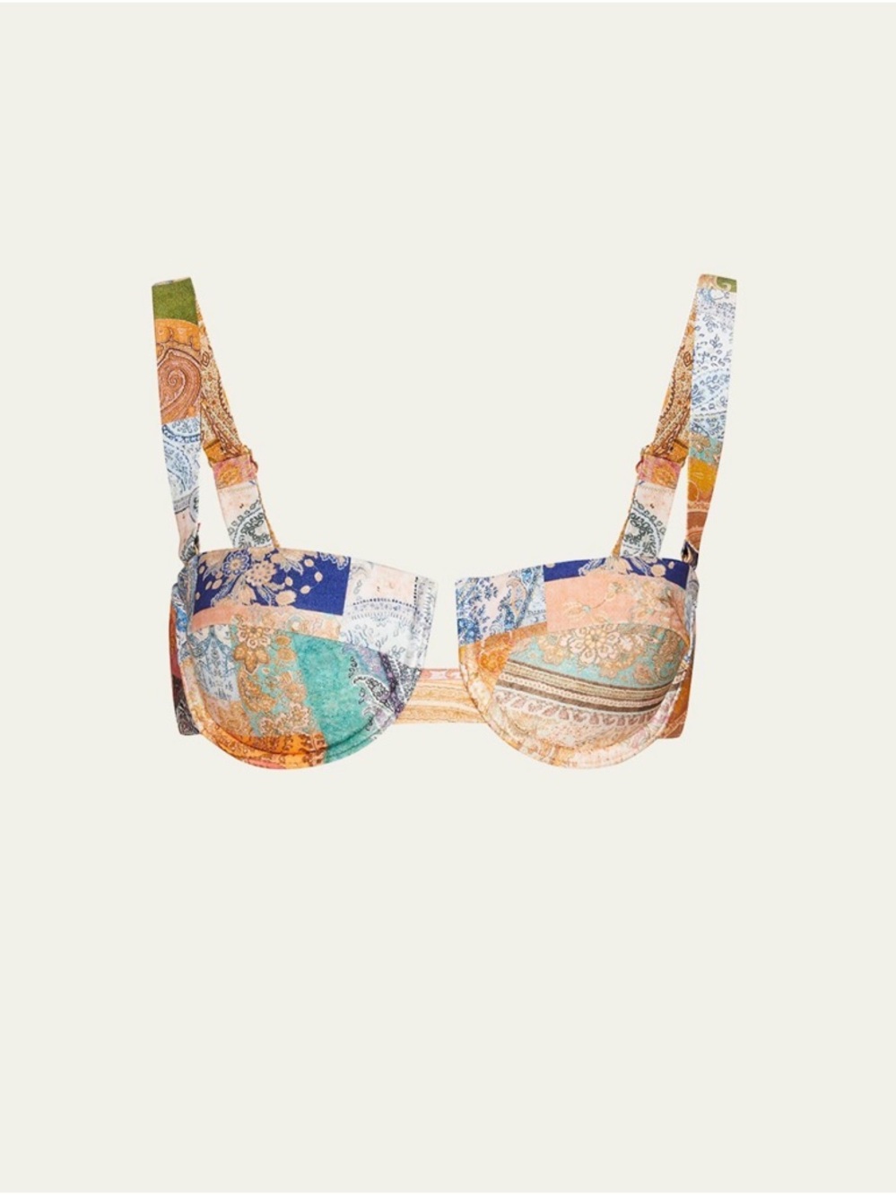 ZIMMERMANN Anneke Paisley Patchwork Balconette Bikini Top Size 8-10 A/B